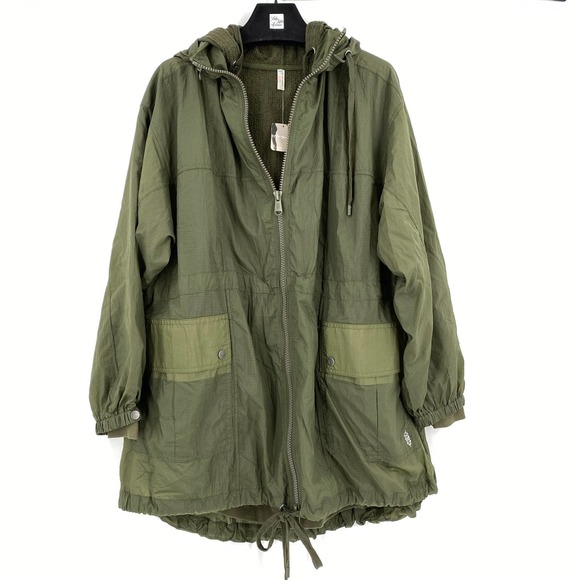 Free People Jackets & Blazers - Free People Movement Oversized Army Green Full Zip Hooded Jacket Coat NEW Size S